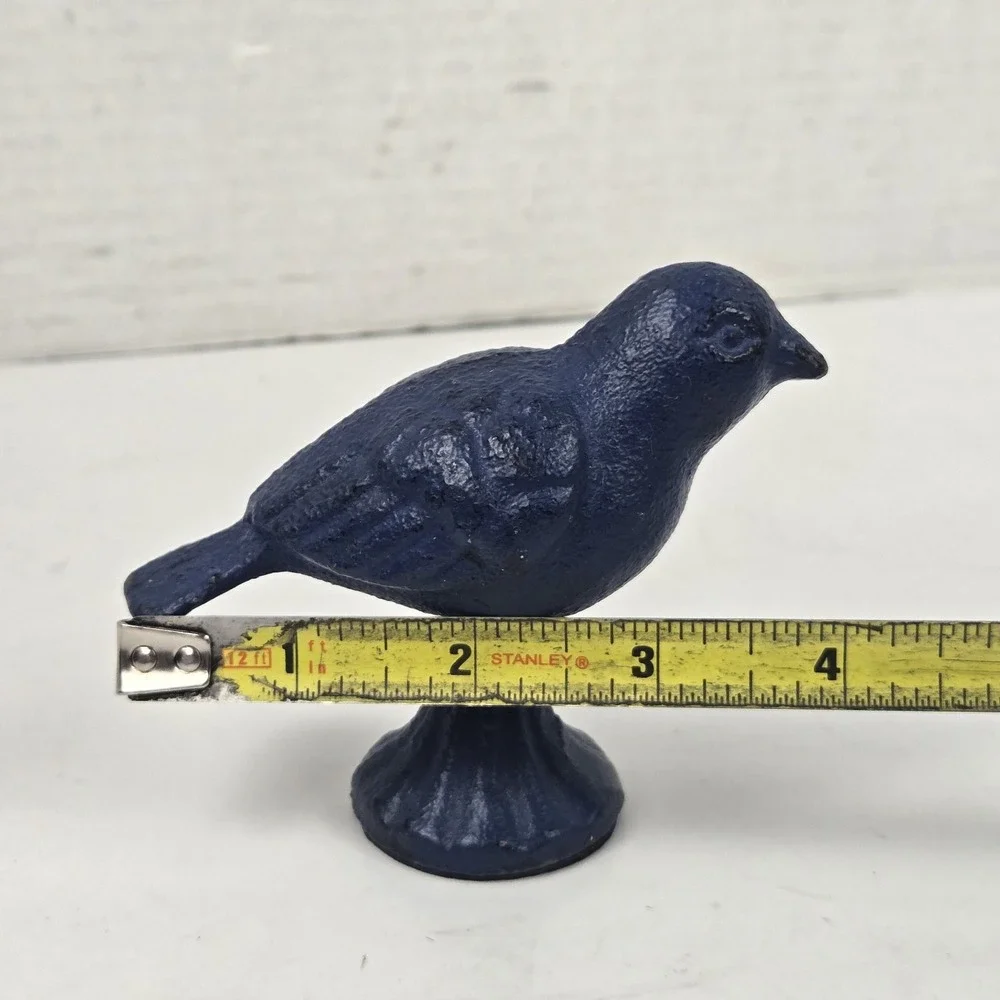 Vintage Cast Iron Blue Bird On Pedestal Paper Weight 3.5